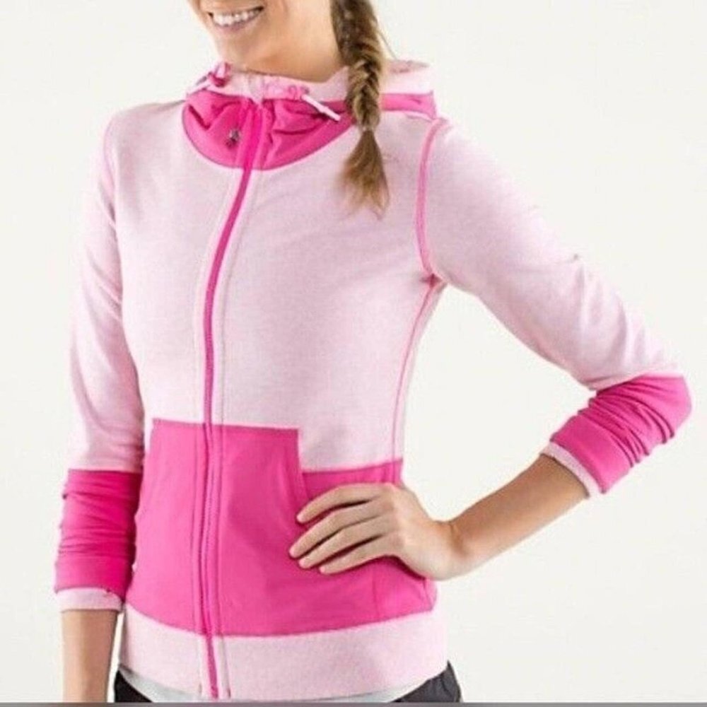Lululemon pink color block warmup jacket hood Size 4